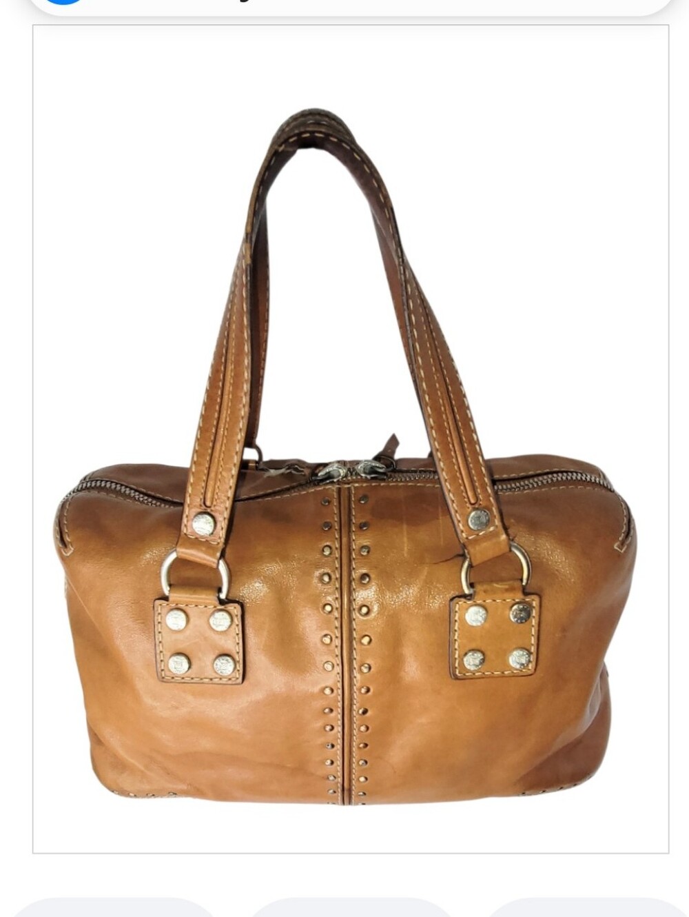 Michael Kors Cognac Leather Stud-Trim Satchel